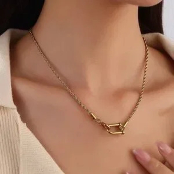 Jewelry - Gold Plated Stainless Steel Rope Chain Necklace with Toggle Clasp Gift Dainty